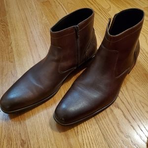 La Milano Mens Brown Leather Slip On Zip Up Ankle Boot Shoe Size 15